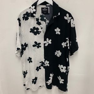 Hollister Black/White Button Down Short Sleeve Shirt Size XL
